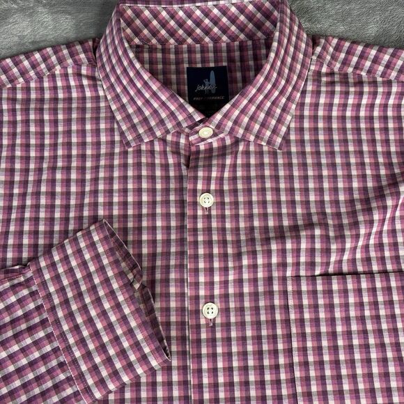 Johnnie-O Shirt Mens XL Pink Plaid Prep-Formance Button Long Sleeve Nylon Bamboo - Picture 1 of 9